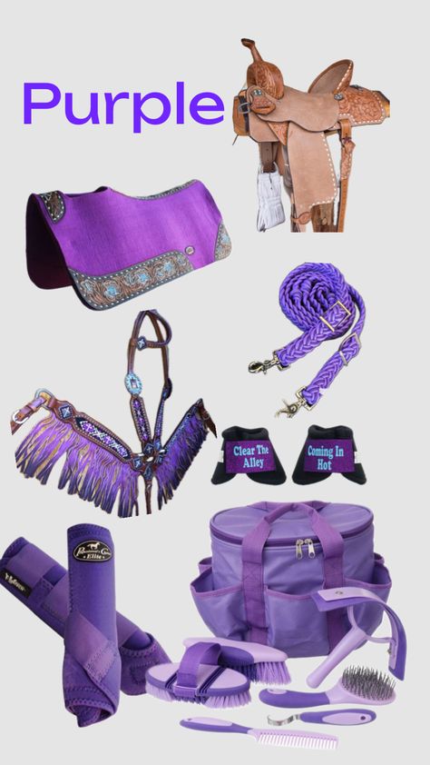 #purple #western #westerntack #horsetack #splintboots #saddle Western Horse Tack Turquoise, Barrel Racing Outfits, Western Riding Tack, Barrel Racing Tack Sets, Barrel Racing Tack Rodeo, Barrel Racing Saddle, Western Horse Saddles, Barrel Racing Tack, Horse Riding Clothes