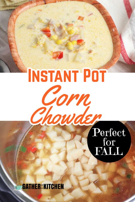 This Instant Pot jalapeno corn chowder is just perfect on a cool, fall evening.  Pair with some corn bread and a salad for a meal. Instant Pot Corn Chowder, Instant Pot Corn, Potatoes And Bacon, Easy Corn Chowder, Easy Corn, Corn Chowder Recipe, Fall Soup, Chowder Soup, Fall Evening