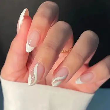 Fake Press On Nails, Pink Stiletto Nails, French Tip Design, Full Nail Tips, Nail Type, Fake Nails With Glue, Almond Nails Designs, Nails Set, Almond Nail