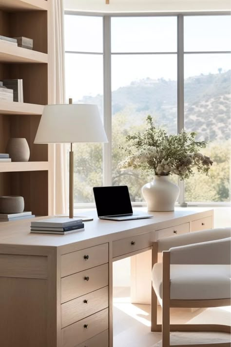 Chic Office Desks, White Oak Desk, Open Concept Office, Sustainable Beauty, Cozy Home Office, Home Decor Ideas Living Room, White Office, Ideas Living Room, Eco Chic