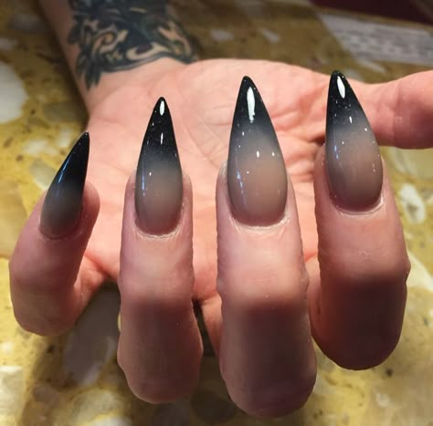 Goth Sharp Nails, Goth Core Nails, Siren Claws, Halloween Nail Stiletto, Siren Nails Dark, Pointy French Tip Nails, Gothic Nail Art, Black Ombre Nails, Sharp Nails