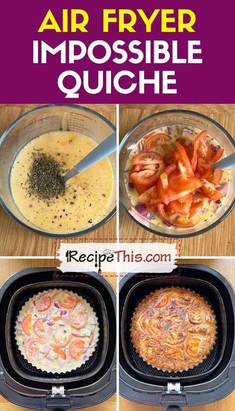 Air Fried Recipes Meals, Airfryer Quiche, Quiche In Air Fryer, Air Fryer Quiche, Easy Crustless Quiche, Air Fryer Recipes Uk, Airfry Recipes, Impossible Pies, Impossible Quiche