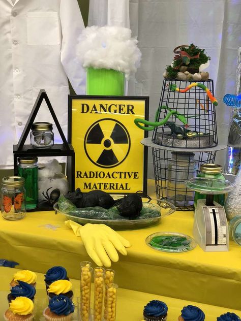 Mad Scientist Props Diy, Mad Laboratory Decor, Radioactive Birthday Party, Mad Scientist Lab Trunk Or Treat, Mad Scientist Trunk Or Treat Ideas, Halloween Science Lab Decorations, Science Lab Halloween Decorations, Mad Scientist Lab Decorations, Mad Science Trunk Or Treat