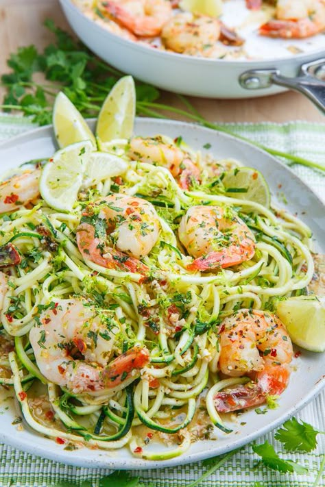 Cilantro Lime Shrimp Scampi with Zucchini Noodles Shrimp Scampi With Zucchini Noodles, Cooking Zoodles, Closet Cooking, Cilantro Lime Shrimp, Zucchini Noodle Recipes, Zoodle Recipes, Lime Shrimp, Spiralizer Recipes, Veggie Noodles