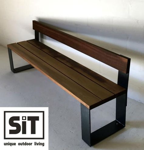 Wooden industrial bench Outdoor Bench With Storage, Kursi Outdoor, Metal And Wood Bench, Welded Furniture, Metal Outdoor Furniture, Industrial Design Furniture, Metal Furniture Design, Vintage Industrial Furniture, Bench Designs