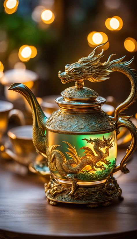 Decoration - Beautiful teapot shaped like an Asian dragon - AI creation Dragon Teapot, Chinese Dragon Art, Dragon Tea, Art Deco Artwork, Teapots Unique, Asian Dragon, Herbal Magic, Glass Teapot, Fantasy Castle