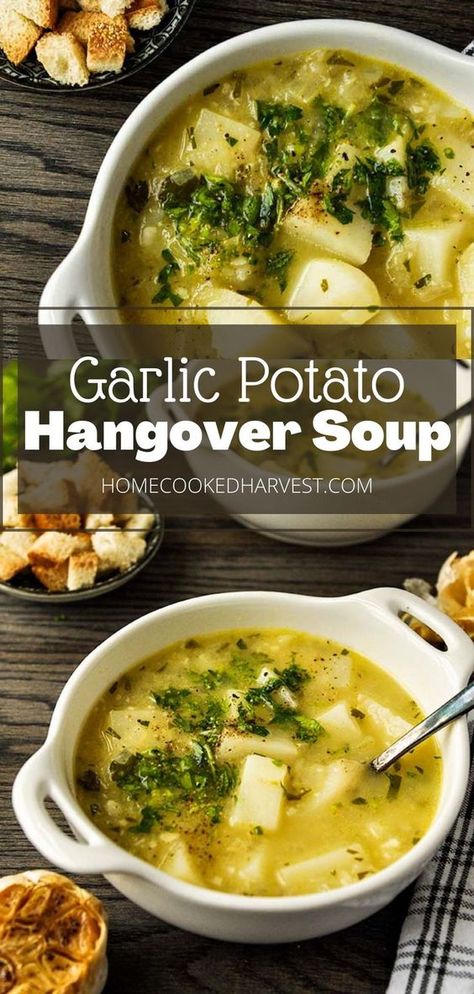 Family Healthy Recipes, Simple Soup Recipes 5 Ingredients Vegetarian, Garlic Potato Hangover Soup, Soup With Capers, Fast Easy Soups Simple, Meal Ideas Cheap Budget Recipes, Soup Recipe With Potatoes, Stuff To Do With Potatoes, Soup With Parsley