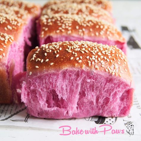 Potato Sourdough Bread, Sweet Potato Sourdough, Sweet Potato Bun, Pink Bread, Sourdough Buns, Baking Summer, Potato Bun, Potato Buns, Sweet Potato Buns