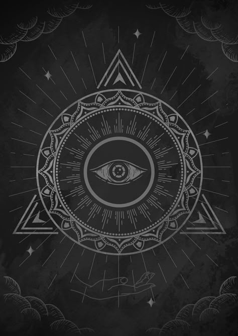 geometry, sacred, religious, triangle, symbol, eye, hand, circle, rays, stars, symmetry, simple, minimal, black, white, blessed, holy Triangle Eye, Pop Art Wallpaper, Dark Art Drawings, All Seeing Eye, All Seeing, Cool Wallpapers Art, Anime Reccomendations, Print Artist, Surreal Art