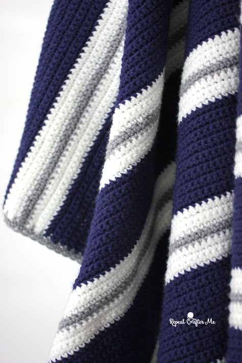 Crochet Bold Stripes Blanket - Repeat Crafter Me Men Blankets, Striped Crochet Blanket, Repeat Crafter Me, Men Crochet, Bernat Blanket, Crocheted Blanket, Crochet For Beginners Blanket, Crochet Baby Boy, Striped Blankets