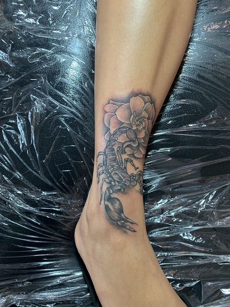 Scorpion Ankle Tattoos For Women, Scorpio Tattoo Ankle, Scorpion Tattoo On Leg, Scorpio Neck Tattoos Women, Scorpion Leg Tattoos Women, Scorpio Tattoo Black Women, Scorpio Tattoo Zodiac Feminine, Scorpio Leg Tattoo, Scorpion Foot Tattoo