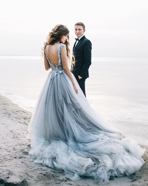 Something Chic: 24 Blue Wedding Dresses For Your Happy Wedding ★ blue wedding dresses princess v back with bow roman pervak Baby Blue Wedding Dresses, Light Blue Wedding Dress, Baby Blue Weddings, Blue Wedding Dress, White Bridal Dresses, Light Blue Wedding, Cinderella Story, Wedding Dresses With Straps, Dusty Blue Weddings