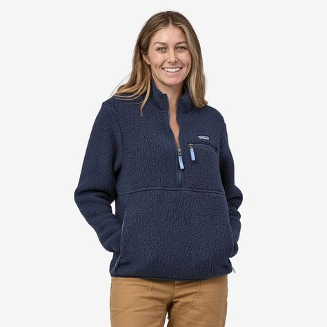 One of the comfiest styles is now made in one of our comfiest fabrics. The Retro Pile Marsupial, made with double-sided, high-pile shearling fleece that’s as soft and cozy on the inside as it is on the outside, is perfect for relaxing rest days, campfire nights and primo bouldering conditions. The generous, quarter-length zipper makes pulling it on and off between goes hassle-free. Vislon® zippers finished with grosgrain pulls secure chest and marsupial handwarmer pockets. Easy elastic binding f Patagonia Retro Pile Fleece, Patagonia Retro Pile, Patagonia Style, Patagonia Sweatshirt, Patagonia Retro, Patagonia Fleece, Rest Days, Comfy Fashion, Womens Fleece