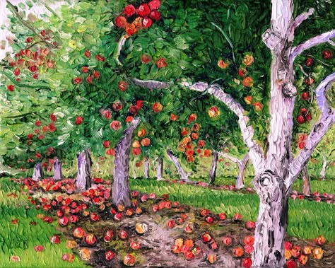 Apple Orchard Pictures, Apple Tree Drawing, Apple Tree Blossoms, Painting Apple, Farm Paintings, Apple Farm, Cool Doodles, Tree Sketches, Apple Art