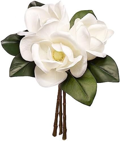 Magnolia Decor, Coffee Table Pictures, Magnolia Grandiflora, Couple Sculpture, Southern Magnolia, Flower Picks, Magnolia Flowers, Silk Flower Arrangements, Candle Vase