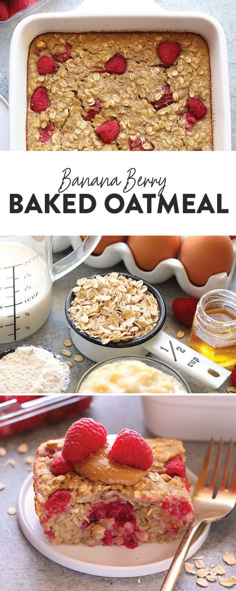 Meal prep this banana oatmeal berry bake for a healthy breakfast all week long! Banana Oatmeal Bake, Berry Bake, Berry Baked Oatmeal, Oatmeal Bake, Banana Baked Oatmeal, Baked Oatmeal Cups, Breakfast Low Carb, A Healthy Breakfast, Healthy Breakfast Smoothies