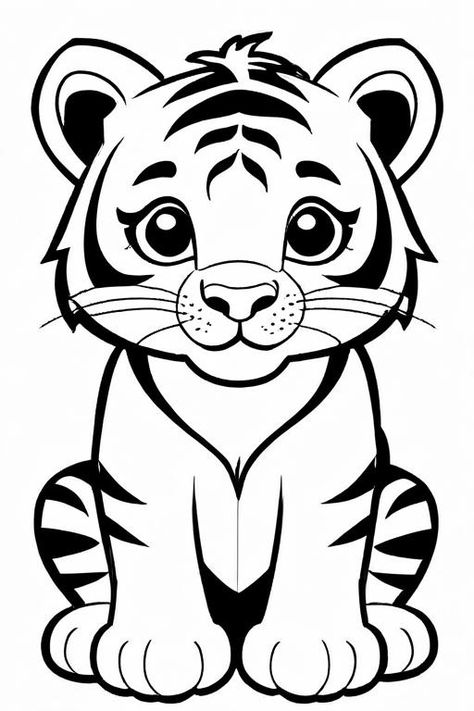 Tiger Coloring Page 1 for Kids Tiger Coloring Pages, Zebra Coloring Pages, Tiger Coloring, Cute Tiger Cubs, Vegetable Animals, Turtle Coloring Pages, Kids Vegetables, Bird Coloring Pages, Cute Tigers