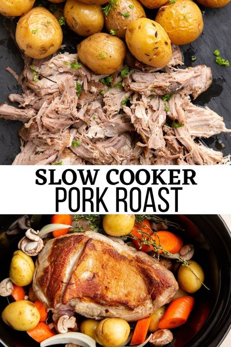 Pork Roast With Potatoes, Simple Sunday Dinner, Pork Roast Crock Pot Recipes, Potatoes Mushrooms, Crockpot Pork Roast, Slow Cooker Pork Roast, Roasted Potatoes And Carrots, Pot Roast Crock Pot Recipes, Slow Cooker Potatoes