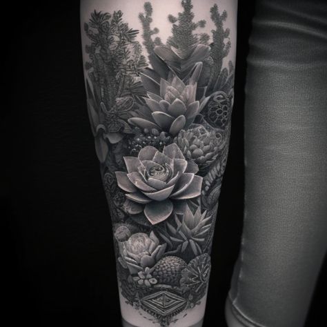 Succulent Theme tattoo black and grey 01 Black Succulent Tattoo, Succulent Tattoo Ideas, Black Succulents, Succulent Tattoo, Tattoo Black And Grey, Succulent Theme, Theme Tattoo, Tattoo Black, Unique Shapes