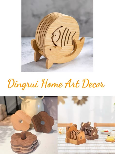 Fish flower bear shaped wooden coaster set with holder kitchen home decor Cnc Projects Woodworking, Wooden Coaster Design Ideas, Coaster Set And Holder, Wooden Coaster Design, Wood Laser Engraving Machine, Wood Coasters Laser Cut, Mdf Tea Coasters, Wood Animal Coasters, Wood Wine Box