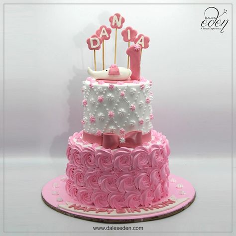 Cake Designs Double Tier, 1 Layer Cake Design Birthday, Two Tier Cake For Girl, Double Tier Cake Design, 2 Layer Cake Birthday Design, Two Tier Birthday Cake, Tire Cake, Second Birthday Cakes, Double Layer Cake