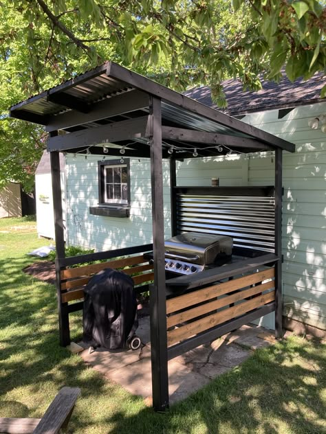 Barbecue Cover Ideas, Diy Bbq Gazebo, Diy Bbq Cover Grill Area, Bbq Shed Grill Area Diy, Bbq Canopy Ideas, Lean To Bbq Shelter, Bbq Lean To, Grill Platform Ideas, Grill Gazebo Ideas Diy