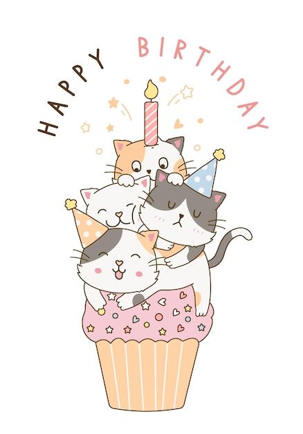 Happy Birthday Drawing, Happy Bday Wishes, Happy Birthday Doodles, Birthday Cake Illustration, Happy Birthday Drawings, Birthday Drawing, Happy Birthday Illustration, Happy Birthday Cat, Birthday Doodle