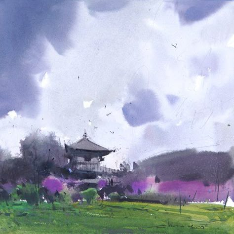 Portfolio Buildings Landscape, Oil Painting Background, Oil Painting Lessons, Watercolor Clouds, Landscape Painting Tutorial, Abstract Watercolor Landscape, Canvas Art Projects, Dream Painting, Watercolor Paintings Easy