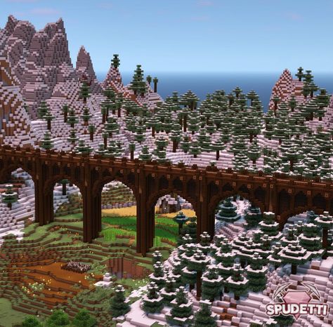 Big Bridges Minecraft, Minecraft Tall Bridge, Giant Bridge Minecraft, Minecraft Massive Builds, Gothic Bridge Minecraft, Minecraft Bridge Arch, Impressive Minecraft Builds, Minecraft Railway Bridge, Minecraft Stronghold Ideas