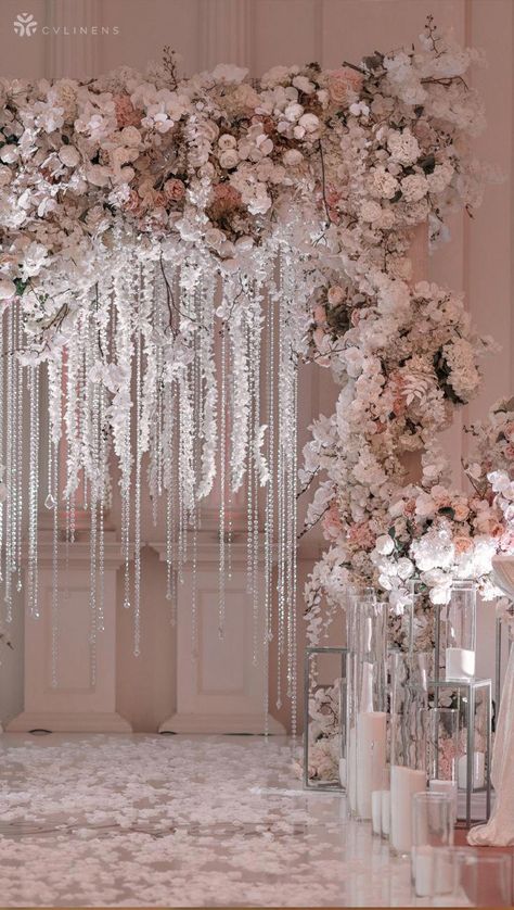 Arch Greenery, Arch Draping, White Wedding Arch, Hanging Orchid, Rose Gold Wedding Decor, Draping Wedding, Wedding Setup, Arch Ideas, Arch Wedding