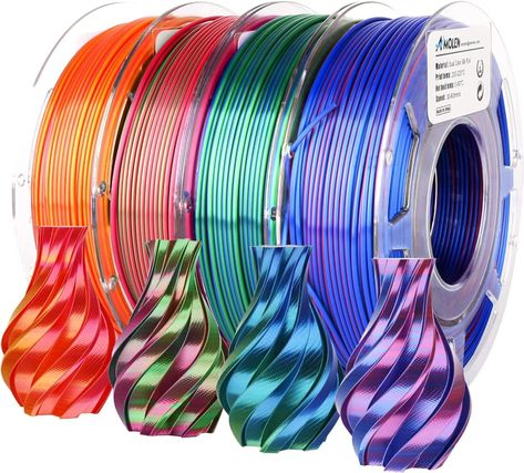 AMOLEN 3D Printer Filament Bundle, PLA Filament 1.75mm, Dual Color Filament, Silk Red Gold, Silk Red Green, Silk Red Blue, Silk Blue Green, 3D Printing Filament 200gX 4 Spools Fdm Printer, 3d Printer Accessories, 3d Printer Filament, Print Bedding, Printed Materials, Unique Print, 3d Printer, Red Gold, Red Green