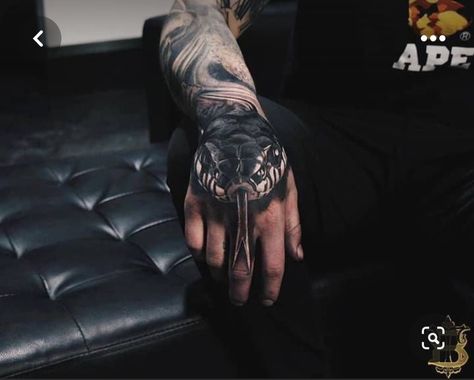 Snake Head On Hand Tattoo, Realism Hand Tattoo, Snake Hand Tattoo, One Of A Kind Tattoo, Tattoo Cobra, Fist Tattoo, Unique Hand Tattoos, Kind Tattoo, Seal Tattoo