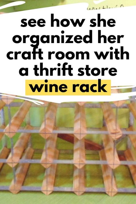 Check out this creative DIY idea how to organize your craft room on a budget. Using a thrift store wine rack and upcycled pringles containers you can organize your craft room quick and for cheap. What To Do With An Old Wine Rack, Repurpose Wine Rack Ideas, Diy Wine Racks Ideas, Repurposed Wine Rack, Repurposed Wine Rack Reuse Ideas, Wine Rack Uses Repurposed, Repurpose Wine Rack, Other Uses For Wine Rack, Wine Storage Ideas