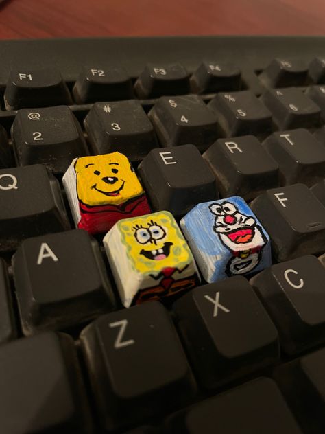 Painting my keyboard based on cartoon characters. Painting On Keyboard, Keyboard Painting, Cartoon Characters, Diy Ideas, Winnie The Pooh, Keyboard, Diy Decor, The Creator, Drawings