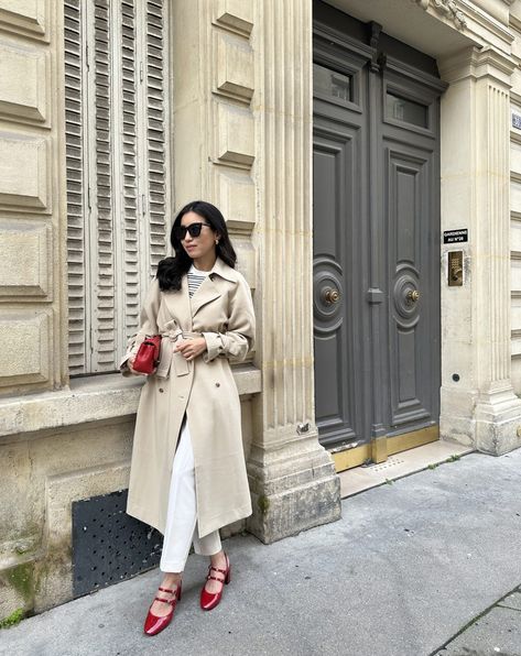 oak fort trench coat red mary janes petite paris outfit