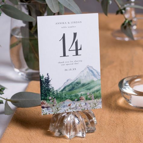 Mountain Wildflower | Table Number Card Wedding Table Numbers Mountains, Mountain Wedding Ceremony Decor, Mountain Palette, Museum Party, Summer Mountain Wedding, Fall Mountain Wedding, Colorful Wildflowers, Wedding Boards, Dj Wedding