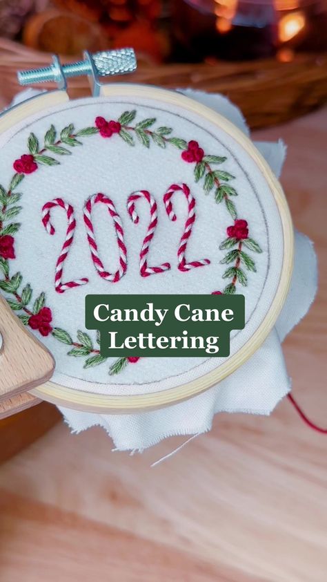 Embroidery Candy Cane, Whipped Backstitch, Couching Stitch, Holiday Lettering, Diy Sweatshirt, Christmas Paper Crafts, Embroidery Letters, Candy Cane Stripes, Jolly Christmas