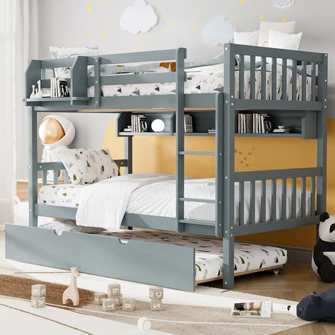 PRICES MAY VARY. 【STURDY PINEWOOD CONSTRUCTION】Traditional twin size bunk bed frame. Designed with sturdy wood construction and includes a 3-step ladder and guard rails for added security for the top bunk, the bunk bed ensures sturdiness and durability. The stable structure can prevent shaking and reduce noise when turning over, bringing you or your child a sweet sleep. 【DESIGN FOR CHILDREN SAFETY】Twin over twin bunk beds are equipped with a sturdy ladder, which has a full-length panel attached Boys Bunk Beds, Full Size Bunk Beds, Bed With Ladder, Twin Trundle Bed, Twin Over Twin Bunk Bed, Twin Over Full Bunk Bed, Twin Trundle, Full Size Platform Bed, Twin Bunk Bed