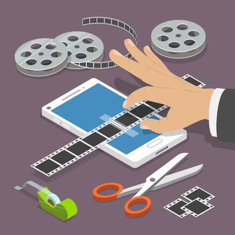 Mobile video editor flat vector isometri... | Premium Vector #Freepik #vector #phone-video #mobile-video #video-content #mobile-application Mobile Video Editing, Computer Vector, Film Tape, Photography Editing Apps, Mobile Video, Technology Icon, Video Editing Apps, Photo Editing Apps, Editing Apps