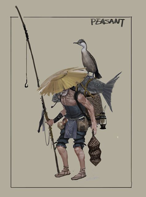 ArtStation - The Shogunate Character Design, Dan Cha Feudal Japan Clothing, Fish Man Character Design, Feudal Japan Aesthetic, Tengu Samurai, Fisherman Character Design, Farmer Character Design, Japanese Character Design, Feudal Japan, Simple Character