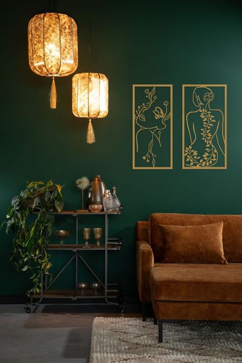 Minimal Living Room Decor, Green Walls Living Room, Dark Green Living Room, Add Character To Your Home, Minimal Living Room, Modern Office Decor, Gold Wall Decor, Green Walls, Living Room Green