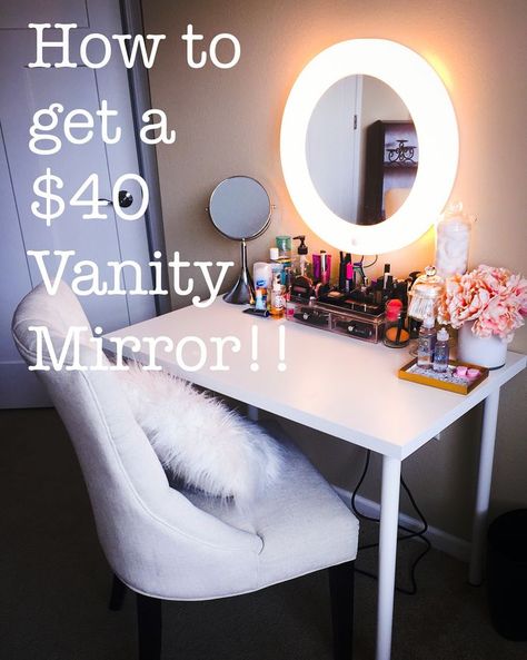 Diy Vanity Mirror With Lights, Tray Cabinet, Floating Shelves Ideas, Cheap Vanity, Diy Vanity Lights, Vanity Corner, Mirrors With Lights, Ikea Vanity, Vanity Drawer