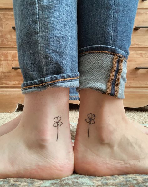 4 Leaf Clover Tattoo Fine Line, Leaf Clover Tattoo, Four Leaf Clover Tattoo, Tattoo Ankle, Clover Tattoo, Clover Tattoos, Leaf Flowers, Four Leaf, Tattoo Idea