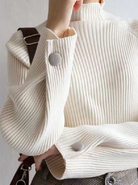 UOOZEE Simple Acrylic, Beige Pullover, Pullover Mode, Solid Color Sweater, Women Sweaters Winter, Korean Fashion Casual, Winter Pullover, High Neck Sweater, Pullover Sweater Women