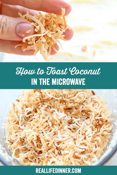 How to Toast Coconut in the Microwave ~ https://reallifedinner.com Toast Coconut How To, How To Toast Coconut Flakes, Glorified Rice, How To Toast Coconut, Toast Coconut, Swig Cookies, Cookie Pudding Dessert, Ground Beef Stroganoff, Coconut Desserts