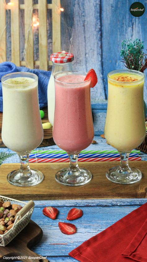 Beat the heat with our easy and refreshing Lassi Recipes this Ramzan. Lassi made in different flavors will freshen you up after long iftar. Try out these yummy Lassi Recipes and do share your feedback with us. #Lassi​ #StrawberryLassi​ #AlmondLassi​ #CardamomLassi​ #RamzanDrinks​ #SooperChef​ #Drinks​ #pinterestrecipes #pinterestideas #pinterestworthy #foodphotos #foodpics #foodphotography #foodimages #pinterestinspired #foodstyling #Sooperchef #foodpresentation Lassi Photography, Strawberry Lassi, Lassi Recipes, Shakes Drinks, Cooking Gadgets, Shake Recipes, Pinterest Recipes, Beat The Heat, Food Presentation