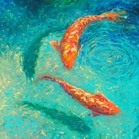 Post Impressionism Art Easy, Night Ocean Painting, Silver Canvas Art, Abstract Fish Painting, Post Impressionism Art, Garden Oil Painting, Night Ocean, Koi Painting, Animal Canvas Art