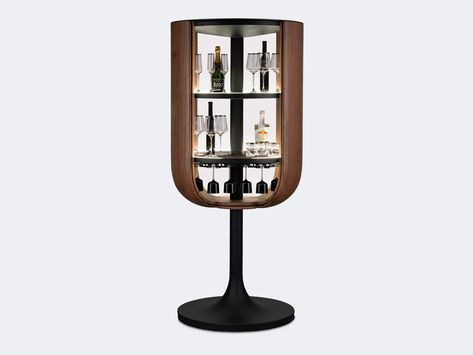 Walnut bar cabinet with integrated lighting BLOOM ICON by Milla & Milli_8 Freestanding Bar, Bar Cabinet Design, Integrated Lighting, Ceiling Finishes, Directional Signage, Circular Lighting, Room Acoustics, Hospital Furniture, Drinks Cabinet