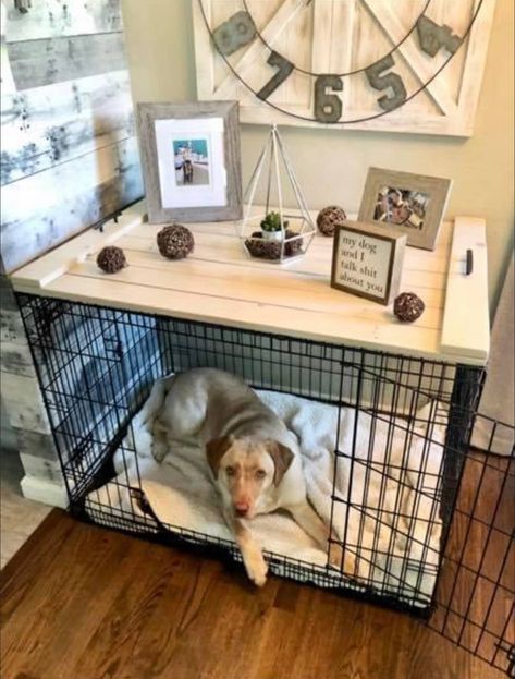 Farmhouse Dog Kennel, Dog Crate Topper, Crate Topper, Dog Room Decor, Dog Crate Table, Puppy Room, Diy Dog Crate, Dog Kennel Cover, Dog Corner