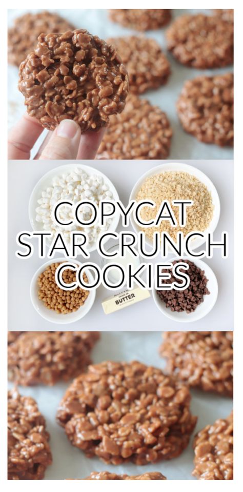 Copycat Star Crunch Cookies Recipe Great American Cookie Recipe Copycat, Star Crunch Recipe, Star Crunch Cookies, Star Crunch, Scotcheroos Recipe, Rice Krispies Cereal, Caramel Butter, Crunch Cookies, Cookies Video